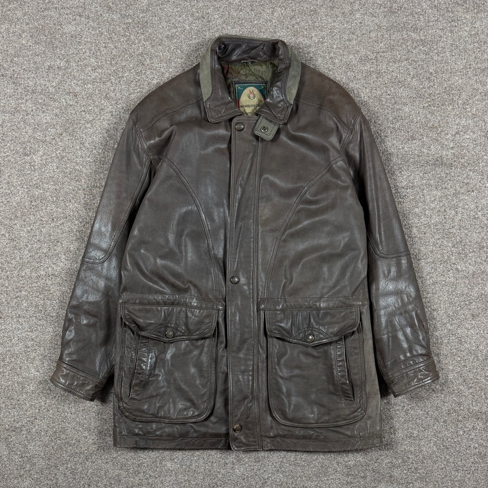 Vintage Members Only Brown Genuine Leather Full Zip Chore Hunting Jacket Men’s M